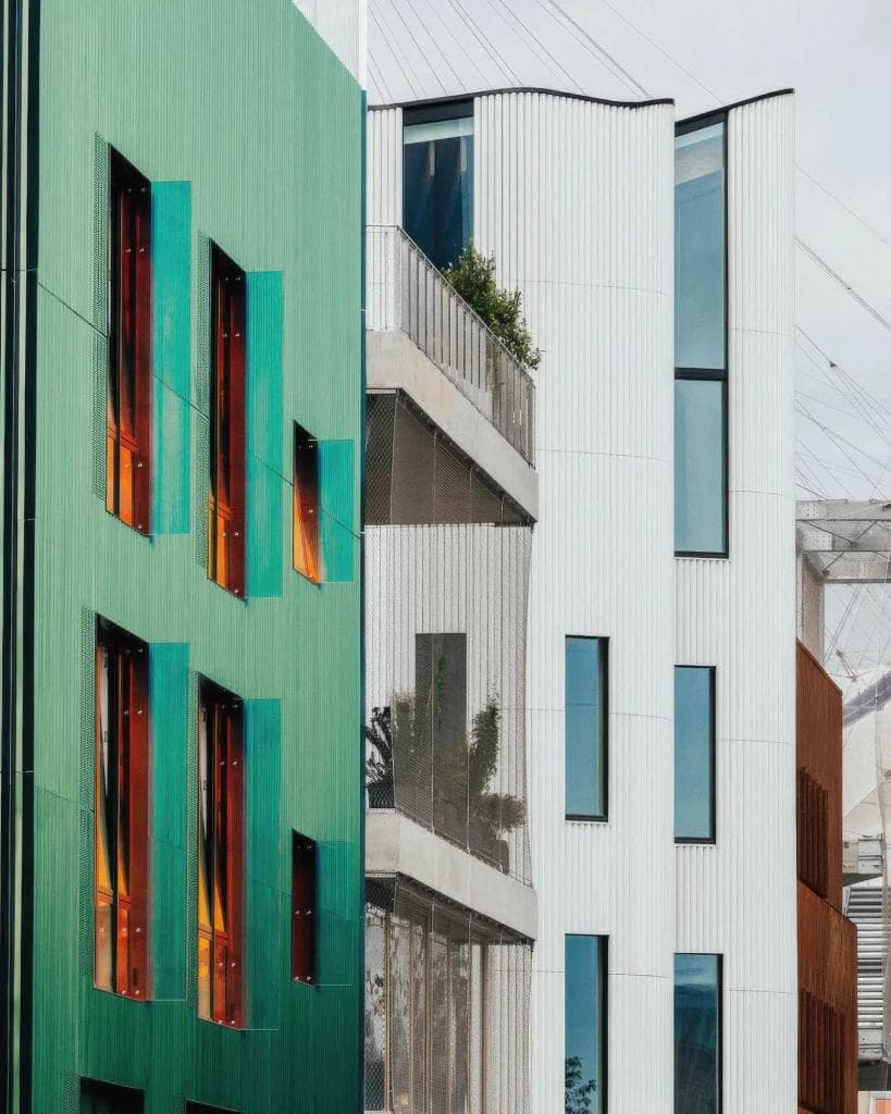 Green and white buildings